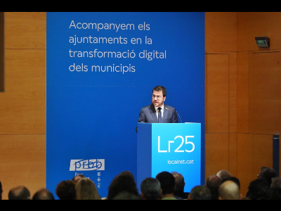 El president Aragonès durant l'acte de cloenda del 25è aniversari de Localret.