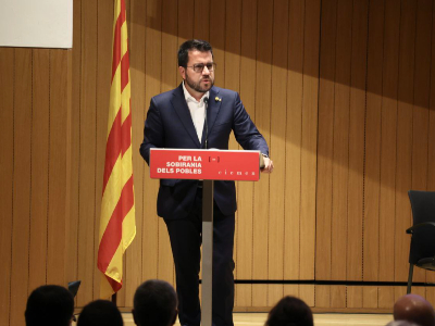 El president Aragonès, en un moment de la seva intervenció (autor: Rubén Moreno)