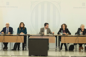 El president Aragonès, els consellers Vilagrà, Balcells i Verge, i la directora del Pacte Nacional de Salut Mental han participat a la trobada (fotos: Rubén Moreno)