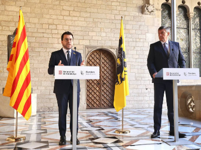 El president Aragonès i el ministre-president Jambon durant la compareixença posterior a la trobada