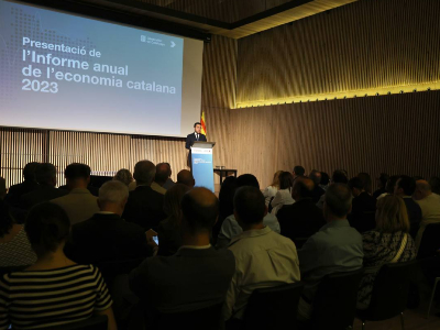 El president durant la presentació de l'Informe Anual de l'Economia Catalana 2023. 